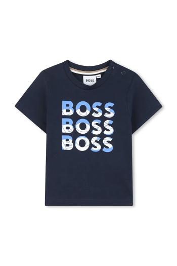 Detské bavlnené tričko BOSS tmavomodrá farba, s potlačou, J52113
