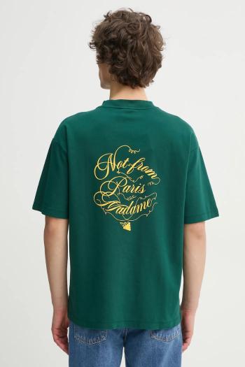 Bavlnené tričko Drôle de Monsieur Le T-Shirt Slogan Vignes pánske, zelená farba, s potlačou, F-TS226-CO002-DGN