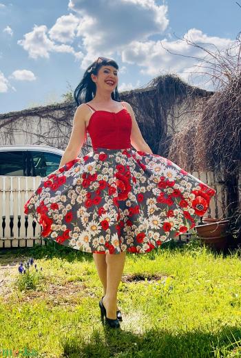 Pinup retro Rockabilly pipacsos százszorszép margaréta mintás szoknya