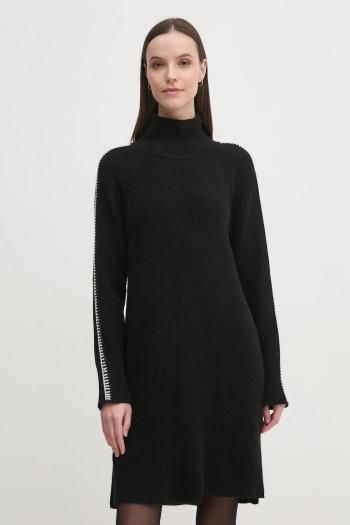 Šaty s prímesou vlny Sisley čierna farba, mini, rovný strih, 1076LV00Y