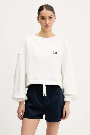 Bavlnená mikina Tommy Jeans biela farba, jednofarebná, DW0DW21344