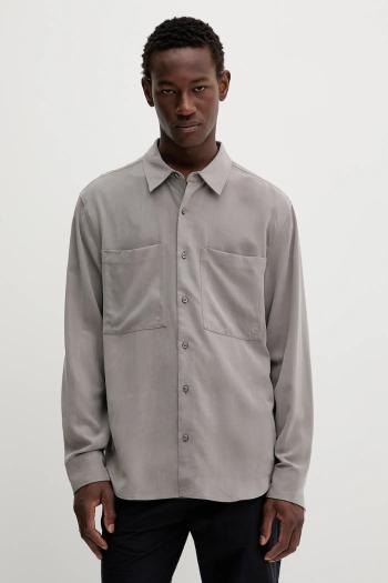 Košeľa Calvin Klein šedá farba, voľný strih, s klasickým golierom, LV04LC109G