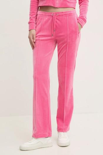 Velúrové tepláky Juicy Couture TINA TRACK PANT ružová farba, s nášivkou, JCAPW045