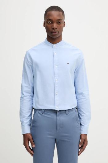 Bavlnená košeľa Tommy Jeans modrá farba, regular, so stojačikom, DM0DM21690