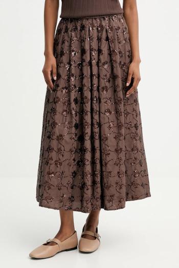 Bavlnená sukňa Weekend Max Mara TEMPRA hnedá farba, midi, áčkový strih, 2525106071600