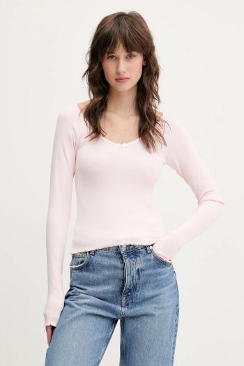 Tričko s dlhým rukávom Tommy Jeans ružová farba, DW0DW20236