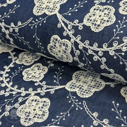 Bavlnená látka JEANS EMBROIDERY Flora design C