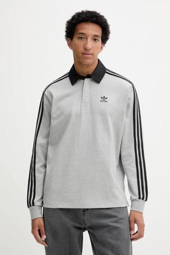 Bavlnené tričko s dlhým rukávom adidas Originals Rugby Polo šedá farba, s nášivkou, JY1399