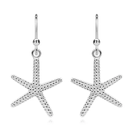 Náušnice z 925 striebra - štruktúrované morské hviezdice, afroháčik