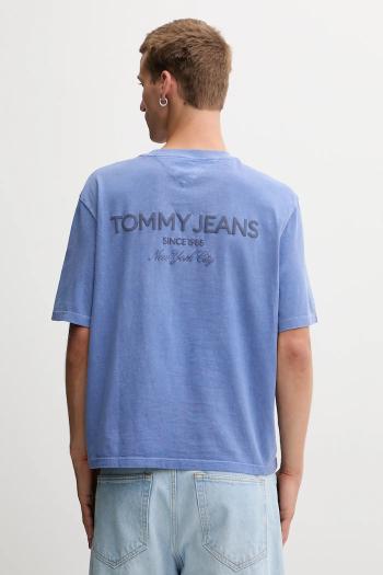 Bavlnené tričko Tommy Jeans pánske, modrá farba, jednofarebné, DM0DM21975