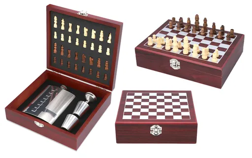 MAKRO - Fľaška nerezová a 2 poháriky v šachovej kazete