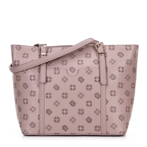 Dámska nákupná kabelka z imitácie kože s reliéfnym podpisom, ružová 101-4Y-P05-P