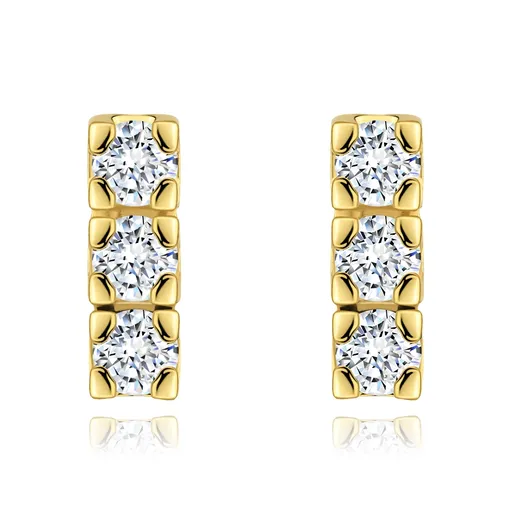 Zlaté puzetové náušnice 9K s tromi čírymi zirkónmi v línii