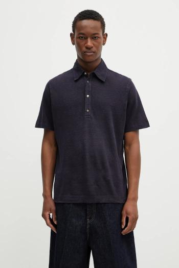 Ľanové polo Paul Smith tmavomodrá farba, jednofarebné, M1R-446Z-P01764