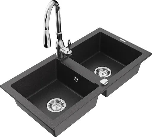 MEXEN/S MEXEN/S - Mario granitový drez 2-bowly vrátane batérie Savita, čierna kropenatá 6504-76-672601-00