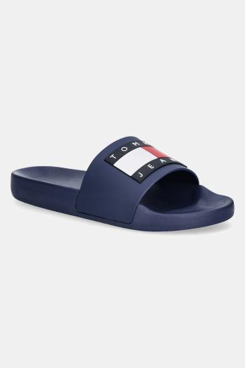 Šľapky Tommy Jeans FLAG POOL SLD ESS dámske, čierna farba, EN0EN02115