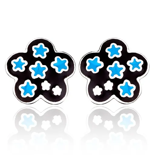 Náušnice z ocele - čiernomodré kvety