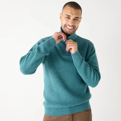 Pulóver z hladkého úpetu so stojačikom na zips a 30 % podielom vlny