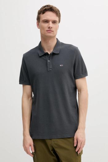 Bavlnené polo tričko Tommy Jeans šedá farba, jednofarebné, DM0DM20226