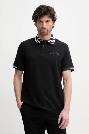 Bavlnené polo tričko Versace Jeans Couture pánsky, čierna farba, s nášivkou, 78GAGT06 CJ01T
