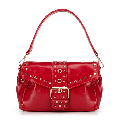 Dámska crossbody z ekokože s dekoratívnymi nitmi červená 100-4Y-207-3