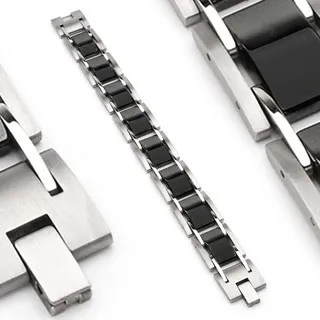 Náramok z chirurgickej ocele, obdĺžnikové dieliky, čierna a strieborná farba