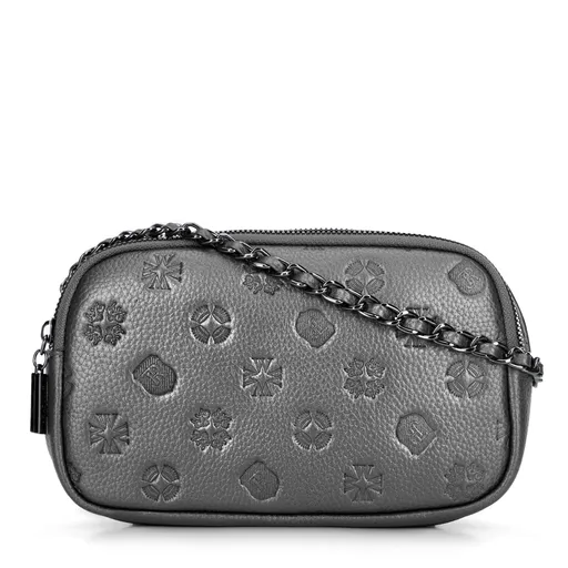 Kožená crossbody kabelka s razením bordová 99-4E-307-3