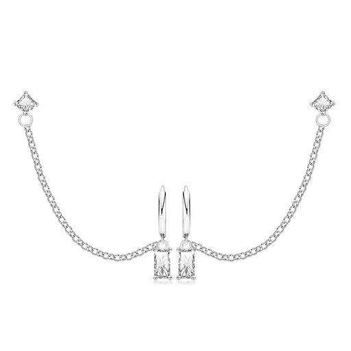 Dvojité náušnice zo striebra 925 - hranaté zirkóny čírej farby, kruh, puzetka