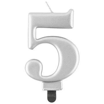 Narodeninová sviečka na tortu – 5 – metalická strieborná – 8 cm (5902973124538)