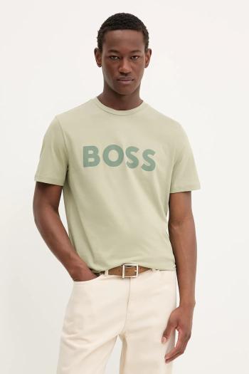 Bavlnené tričko BOSS Orange BOSS ORANGE pánske, zelená farba, s potlačou, 50481923