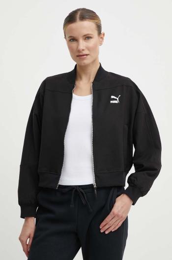 Bunda Puma Classics Shiny Bomber dámska,čierna farba,prechodná,623696