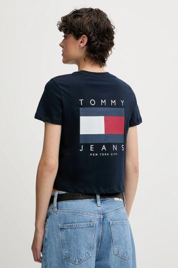 Bavlnené tričko Tommy Jeans dámske, tmavomodrá farba, DW0DW21423