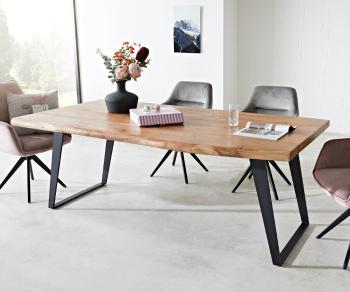 Jedálenský stôl Edge 200x100 XL akácia prírodný kovový hranatý