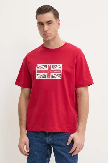 Bavlnené tričko Pepe Jeans UNION TEE pánske, červená farba, s potlačou, PM509790