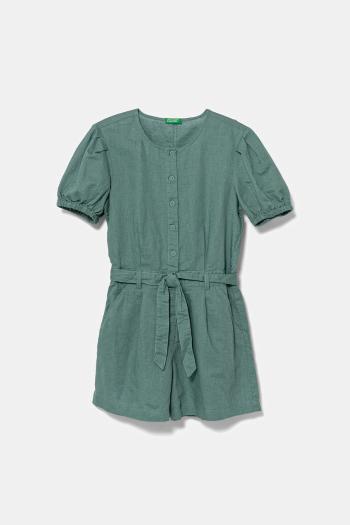 Detský ľanový overal United Colors of Benetton zelená farba, 43WBCT014