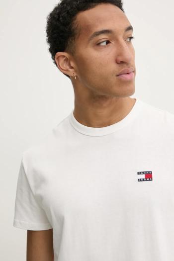 Bavlnené tričko Tommy Jeans pánske, béžová farba, jednofarebné, DM0DM20322