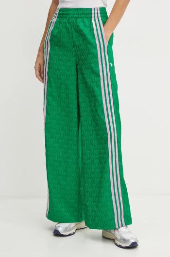 Nohavice adidas Originals 70s Wide Leg Pants dámske, zelená farba, široké, vysoký pás, JN7662