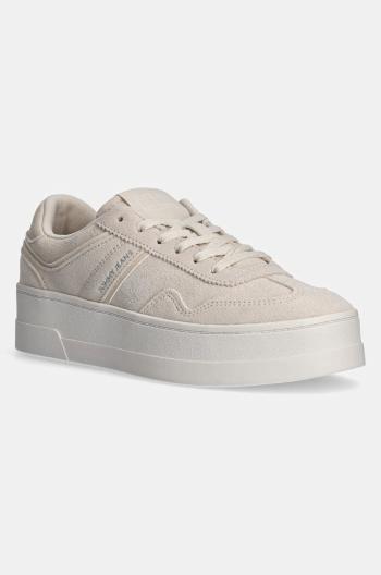 Semišové tenisky Tommy Jeans THE GREENWICH FLATFORM ELEVATED béžová farba, EN0EN02676