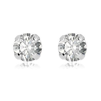 Náušnice z bieleho 14K zlata - okrúhly číry zirkón, puzetové zapínanie, 3 mm