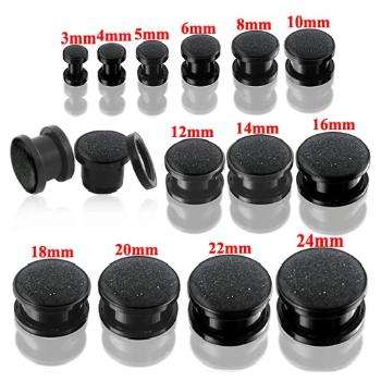 Okrúhly tunel plug do ucha čiernej farby s trblietkami - Hrúbka: 3 mm
