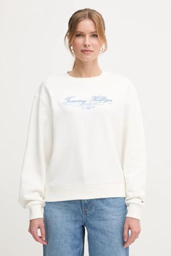 Bavlnená mikina Tommy Hilfiger dámska, biela farba, s nášivkou, WW0WW45430