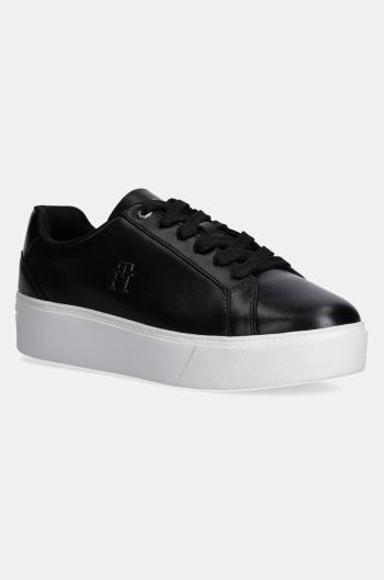 Kožené tenisky Tommy Hilfiger TH PLATFORM COURT SNEAKER čierna farba, FW0FW08614