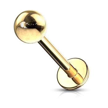 Piercing do pery, brady a nad peru z ocele 316L, zlatá farba, lesklá gulička - Rozmer: 1,2 mm x 6 mm x 3 mm