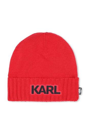 Detská čiapka s prímesou vlny Karl Lagerfeld červená farba biela, Z30336