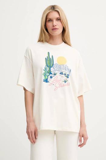 Bavlnené tričko Levi's GRAPHIC SHORT STACK TEE dámske, béžová farba, A4924