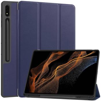 LEATHER Zaklápací obal pre Samsung Galaxy Tab S9 Ultra / Tab S10 Ultra tmavomodrý