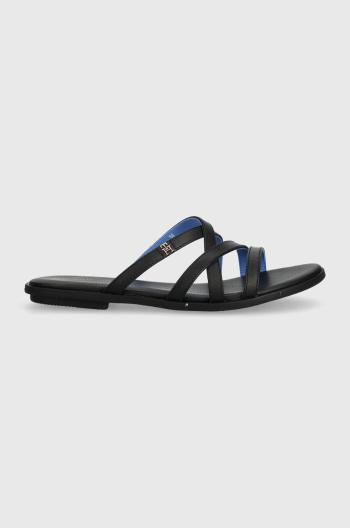 Kožené šľapky Tommy Hilfiger TH STRAP FLAT SANDAL dámske, čierna farba, FW0FW08067