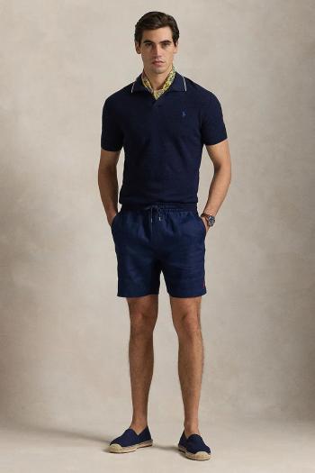 Ľanové šortky Polo Ralph Lauren tmavomodrá farba, 710958586