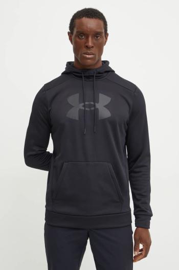 Tréningová mikina Under Armour čierna farba, s kapucňou, s potlačou