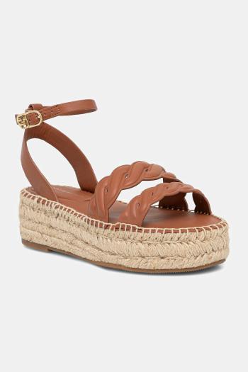 Kožené sandále Tommy Hilfiger LEATHER ROPE REAL ESPAD SANDAL dámske, hnedá farba, na platforme, FW0FW08496